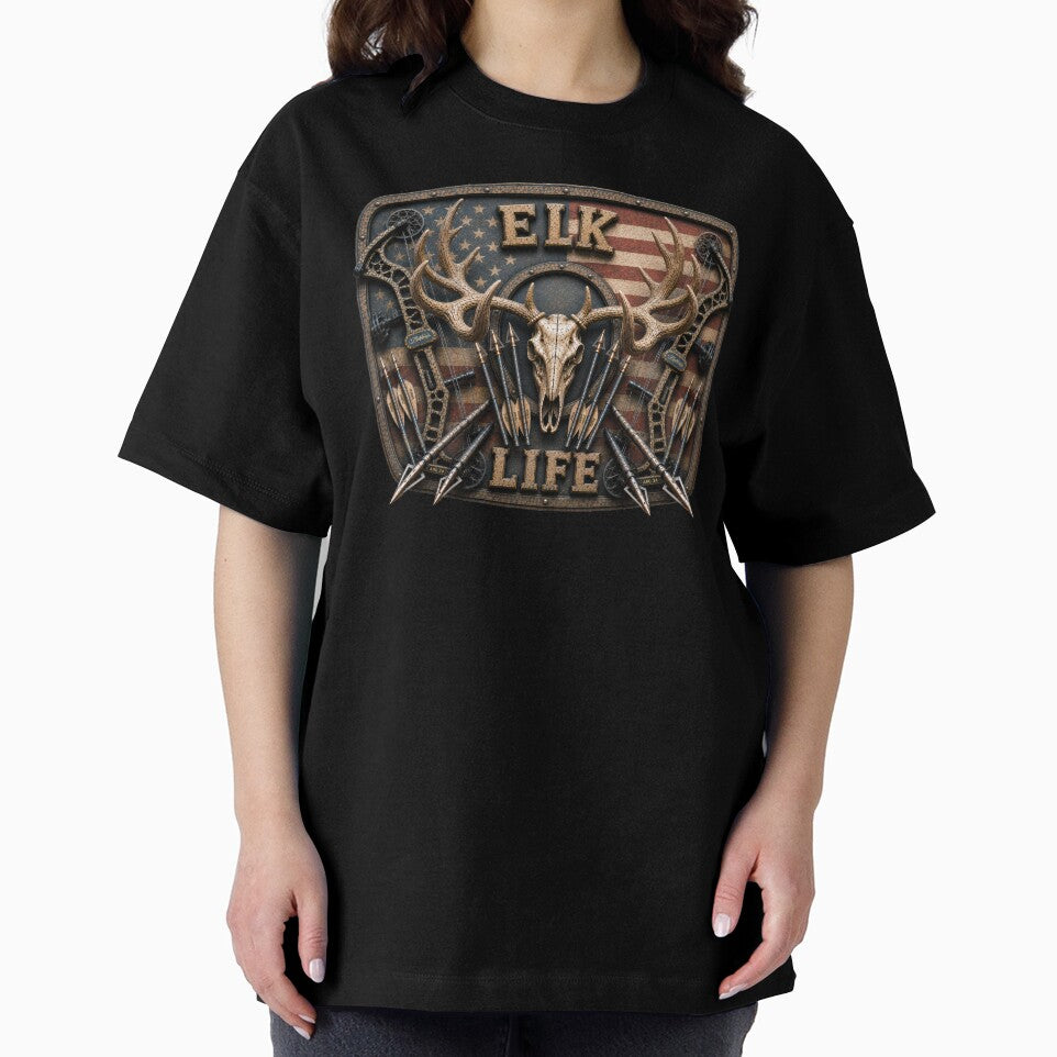 Elk Life American Flag Trophy Bull Elk Bow Hunting Badge Wall Art for Archery Hunters by artistwill