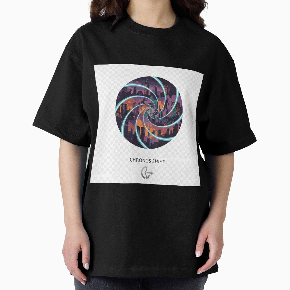Chronos Shift Time Travel Cityscape Sticker | Cyberpunk Temporal Vortex Art by mdj96