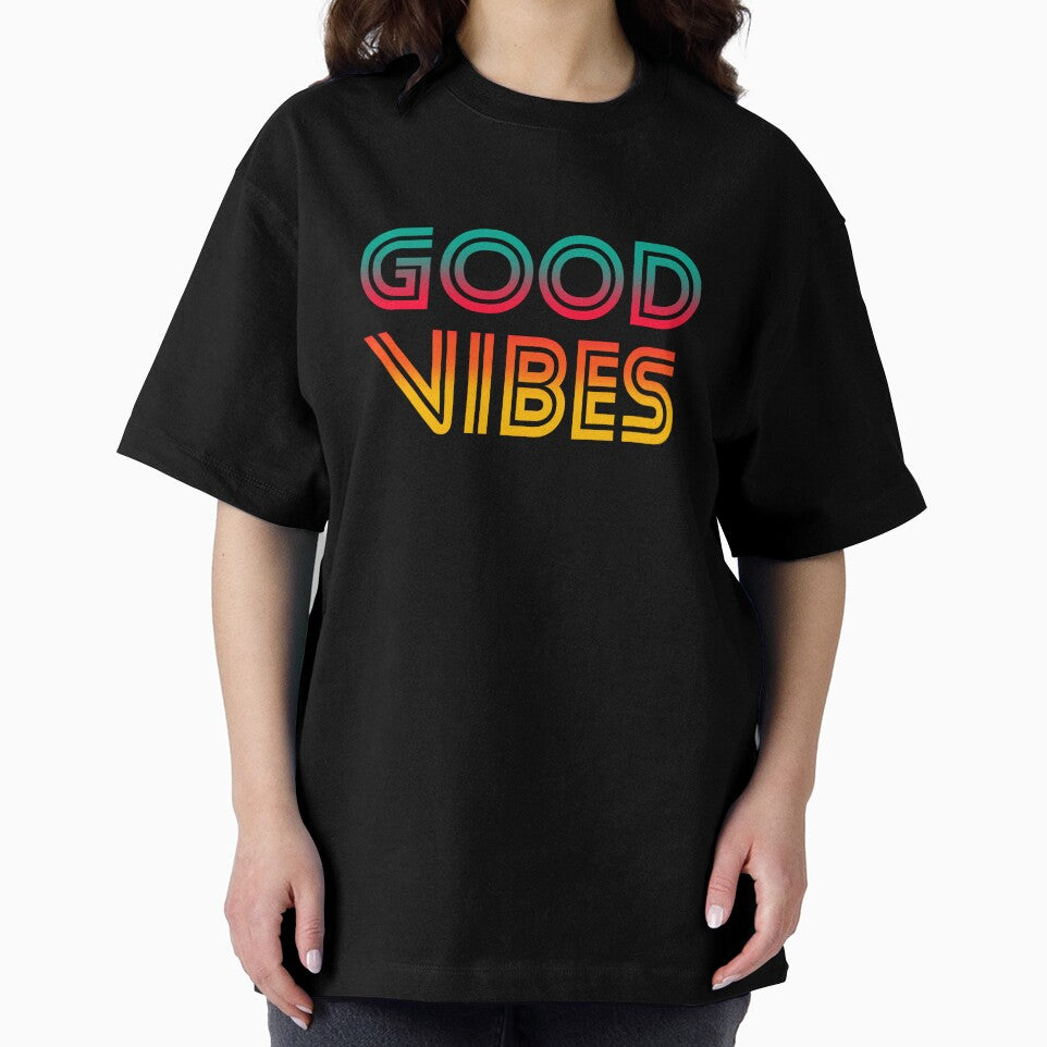 Gradient Tricolor Spectrum Stripes 3D Extruded Retro Vintage Sans Serif Display Typography Good Vibes Quotes by Cawaiico