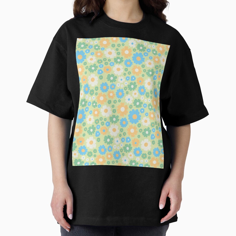 GROOVY RETRO FLOWER POWER GIRLY 70S AND 60S STYLE GREEN AND ORANGE by blomastudios