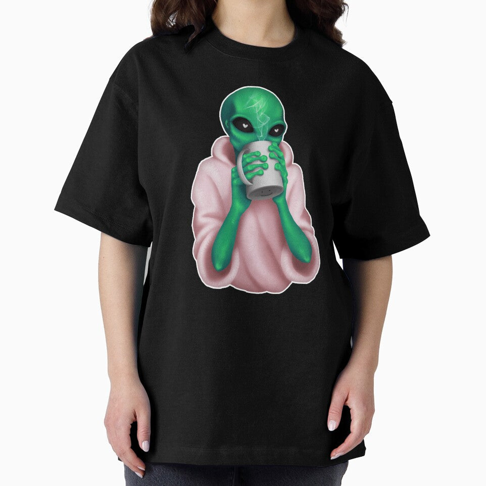 cute alien drinking coffee by corinaorchid Unisex , , , Long Sleeve Tee