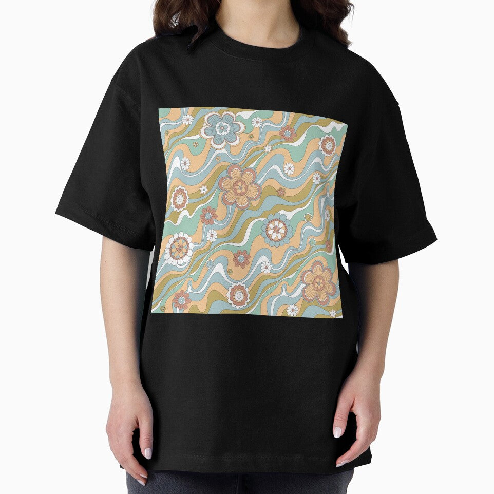 Retro floral swirl 70s pattern by ReneMagritteArt