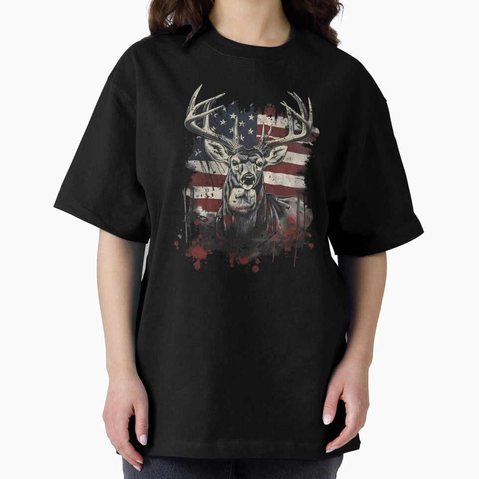 Buck White Tail Deer Hunting Hunter Distressed American Flag by taaddison50