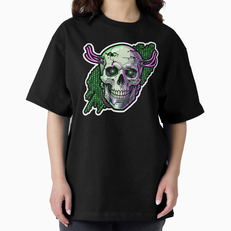 Cyberpunk Hacker Skull Binary Matrix Code Sticker by Neo Tokio