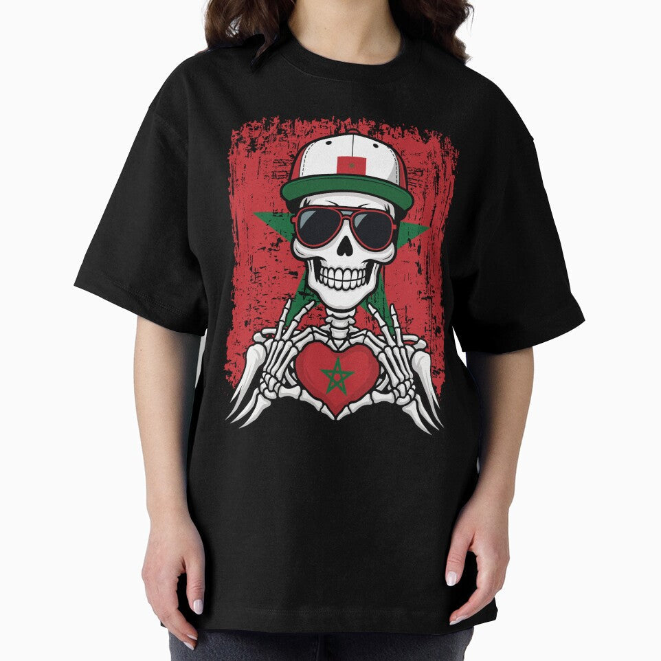 Moroccan Pride Skeleton Art - Morocco Football & Atlas Lions Spirit Tee by Colorful Designs