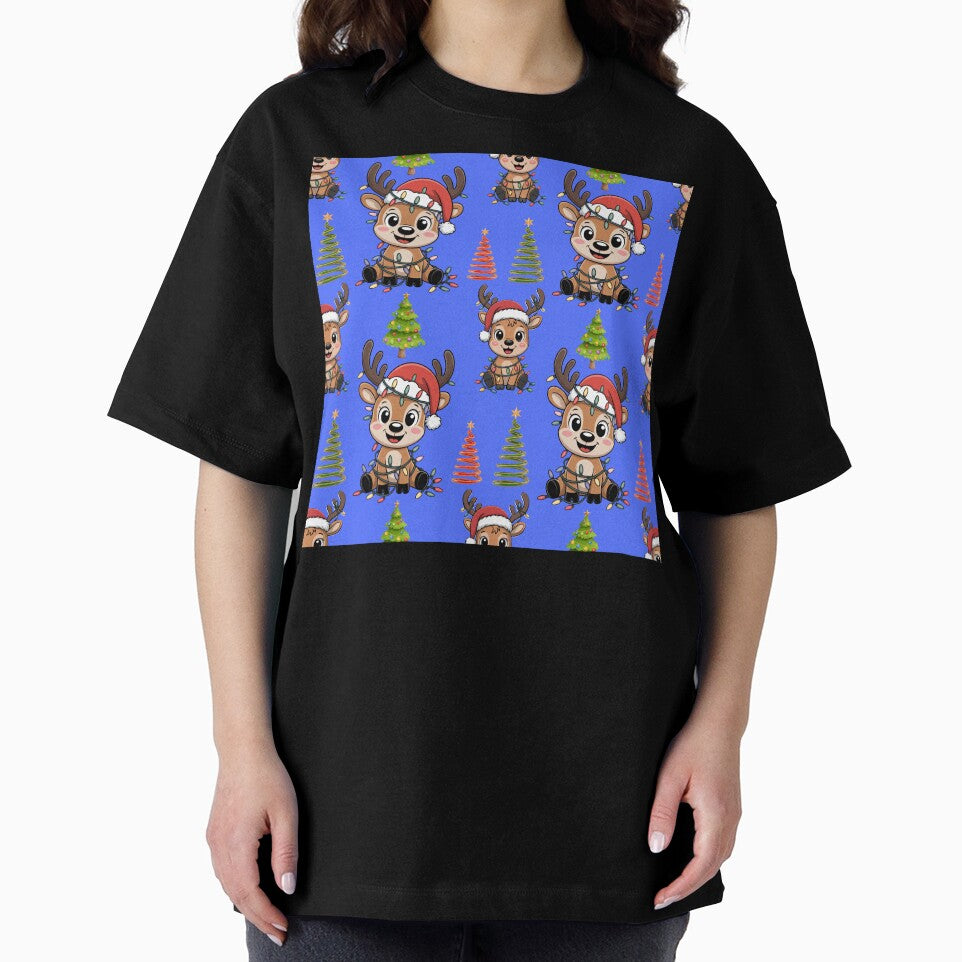Cute Cartoon Reindeer Christmas Lights Pattern by Grang Art Artistic Designs