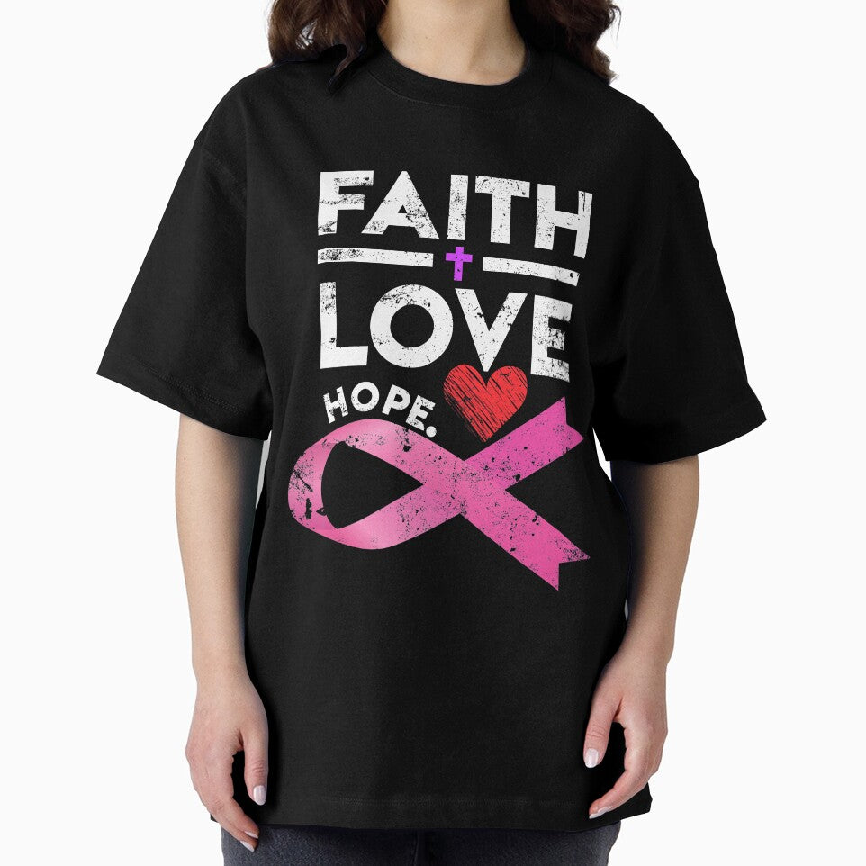 Faith Love Hope Breast Cancer Awareness T-Shirt by AllStarMerch