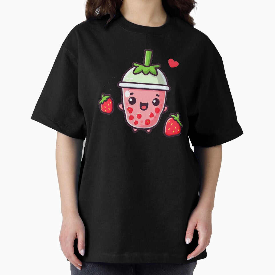 strawberry boba tea cup with cute little strawberries made for stickers. by SaraDatCool