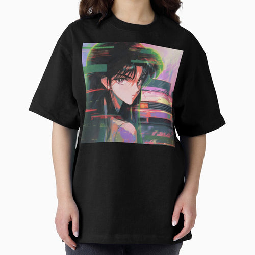 80s Anime Retro Girl Car Japanese Aesthetic Glitch Effect by glasseskyodai