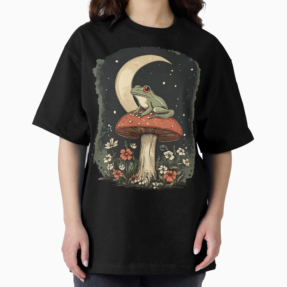 Whimsical Frog on Mushroom Moon Cottagecore by Nyx Creates