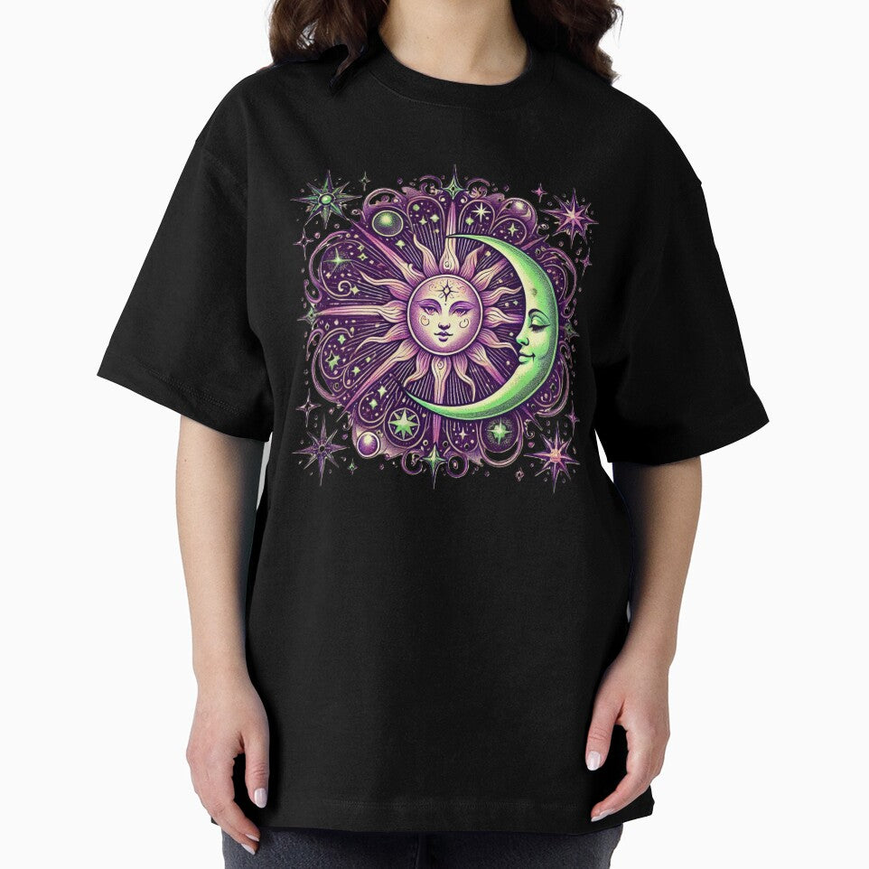Mystical Sun & Moon in Purple and Green – Cosmic Spiritual Design by CarmaQuanTarot by CarmaQuanTarot