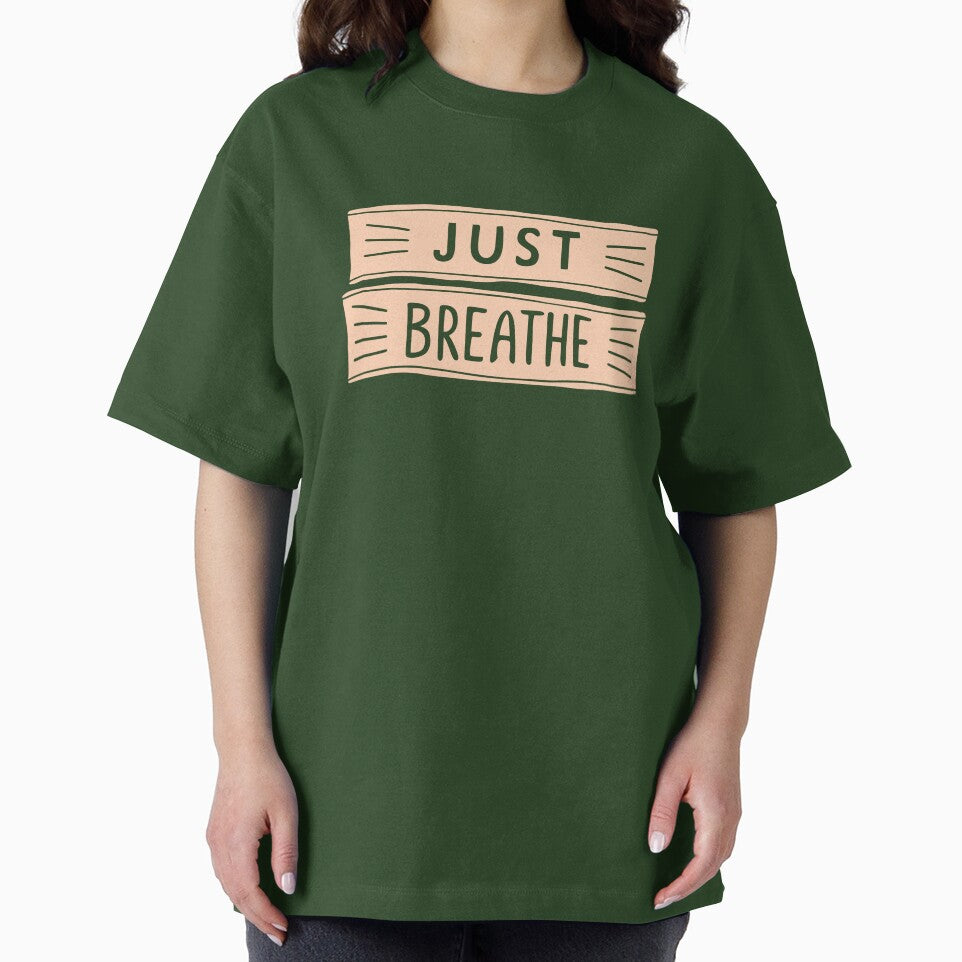 Just Breathe Typography T-Shirt | Minimal Mindfulness & Wellness Design by happyrays
