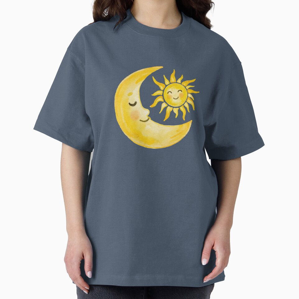 Cute Sun and Moon Watercolor Illustration – Celestial Nursery Art, Kawaii Smiling Sun & Crescent Moon Design by Little Bloom Studio