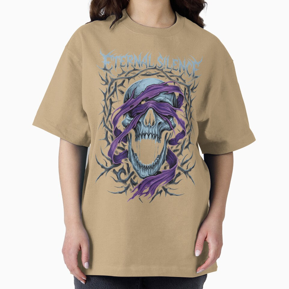 Gothic Screaming Skull Illustration | Heavy Metal Style Oversized T-Shirt by AURE0
