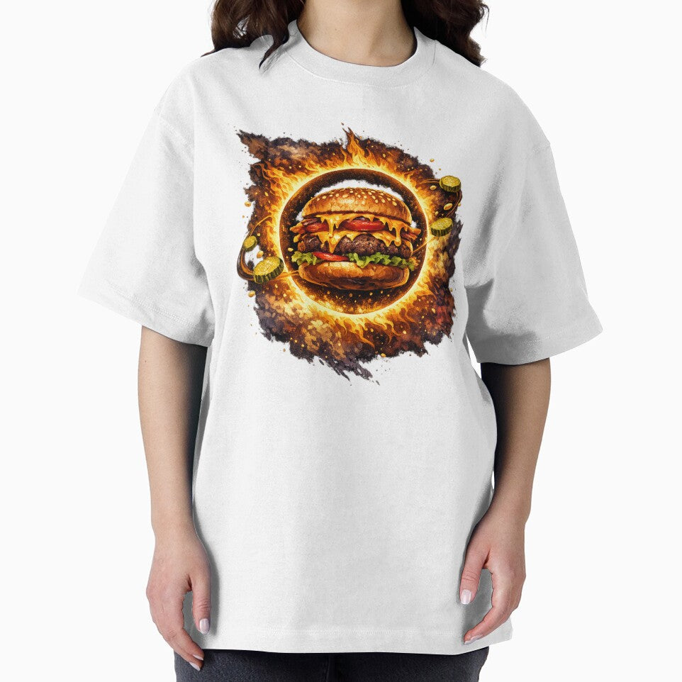Explosive Fire Burger: Dark Intense Flaming Cheeseburger Spicy Dramatic Art by irfanshikh