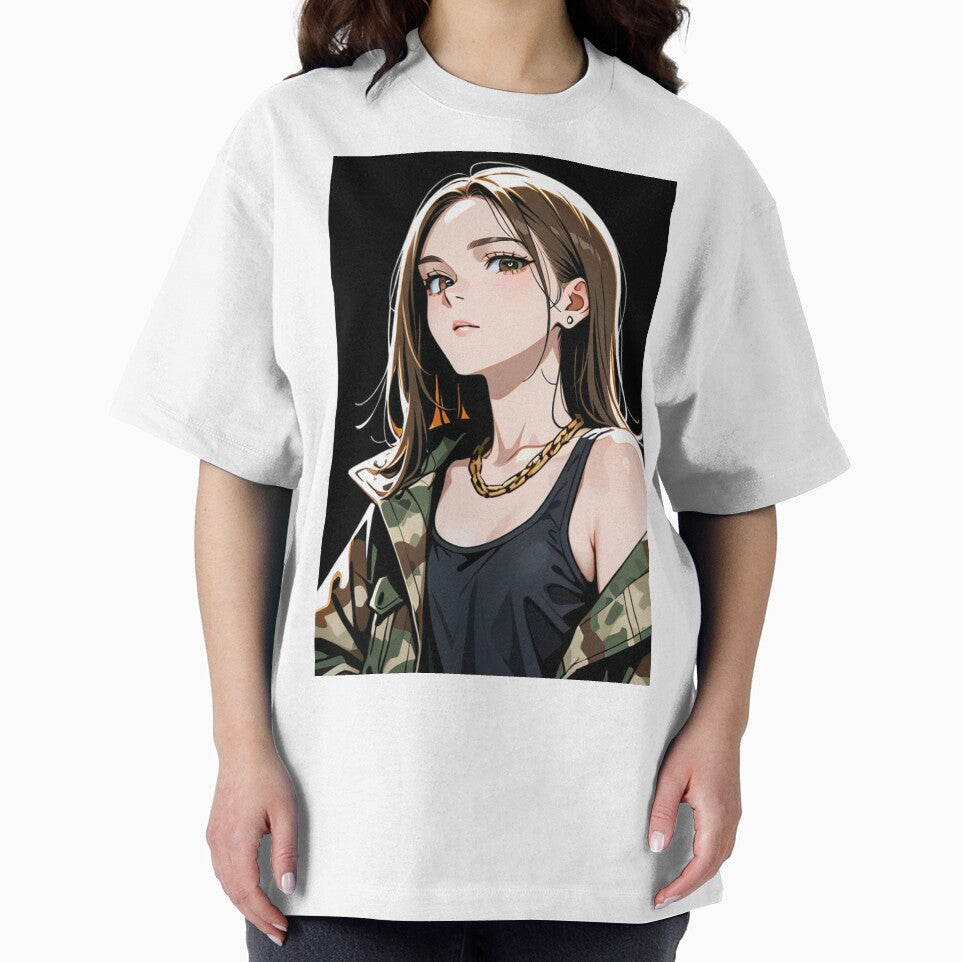 Fashion - Woman in Camouflage Camo Jacket Tank Top Gold Chain Anime Variant 3 by AnimeShin