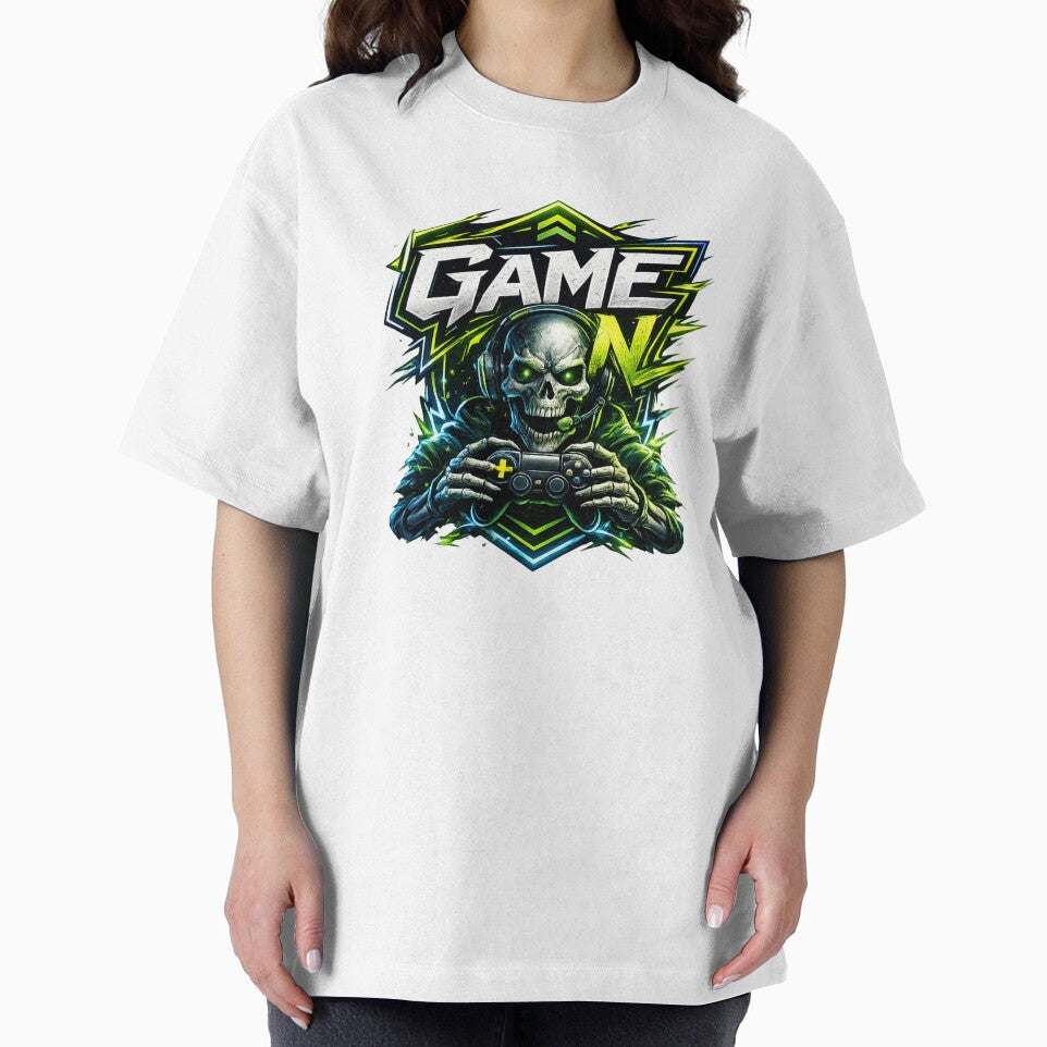 GAME ON Skeleton Gamer Sticker | Neon Esports Skull Gaming Design by Nusha Creations