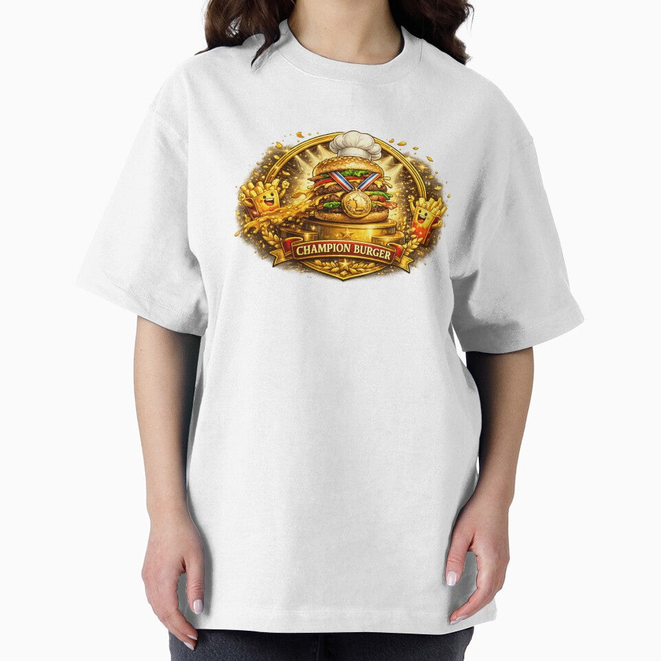 Champion Burger Gold Medal Funny Cheeseburger Vintage T-Shirt & Sticker by irfanshikh