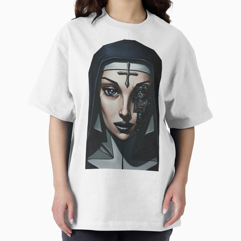 Cyborg Nun Portrait Dark Sci-Fi Sacred Tech Art by Elizarfa