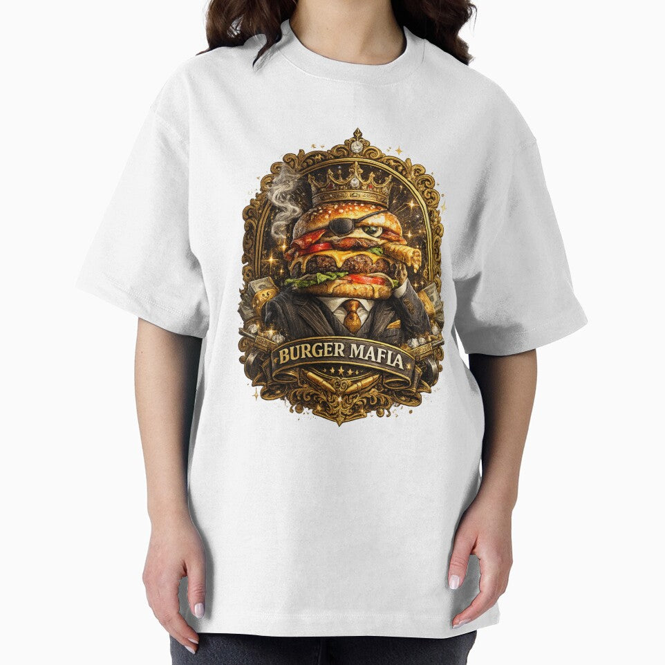 Burger Mafia King | Funny Gangster Cheeseburger Vintage T-Shirt Sticker by irfanshikh