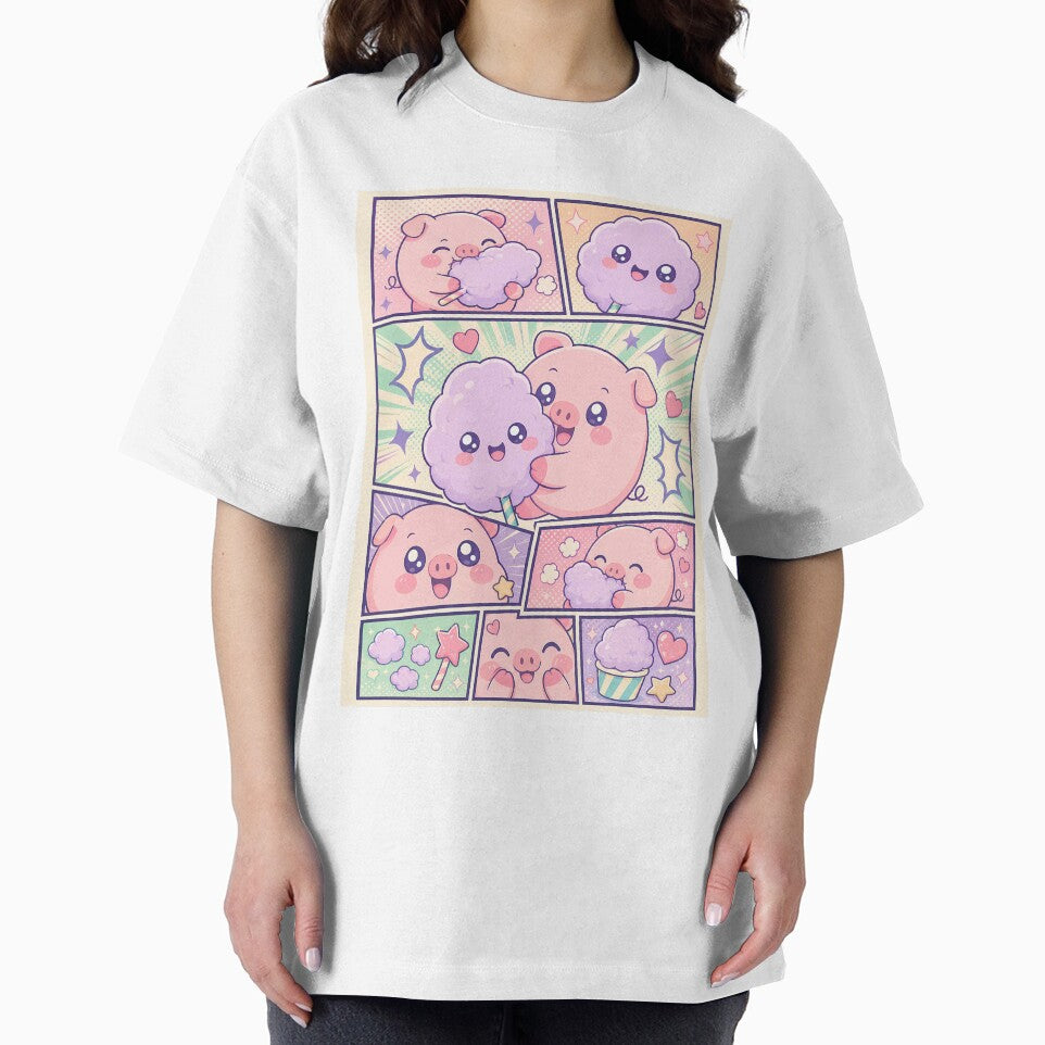 Kawaii Pig Eating Cotton Candy Pop Panels by Magmashup