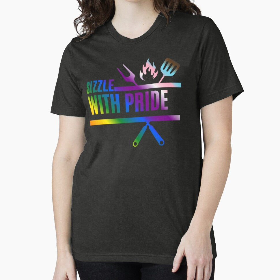 Sizzle With Pride, Progress pride flag graphic, BBQ Rainbow Graphic, BBQ, Outdoors, Summer, Party, LGBTQ, BBQ Grill, BBQ Foodie, Funny BBQ Slogan, Funny, Humor, by PrideBeProud