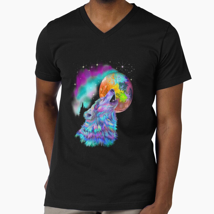 Colorful rainbow wolf howling by Stephani Analah