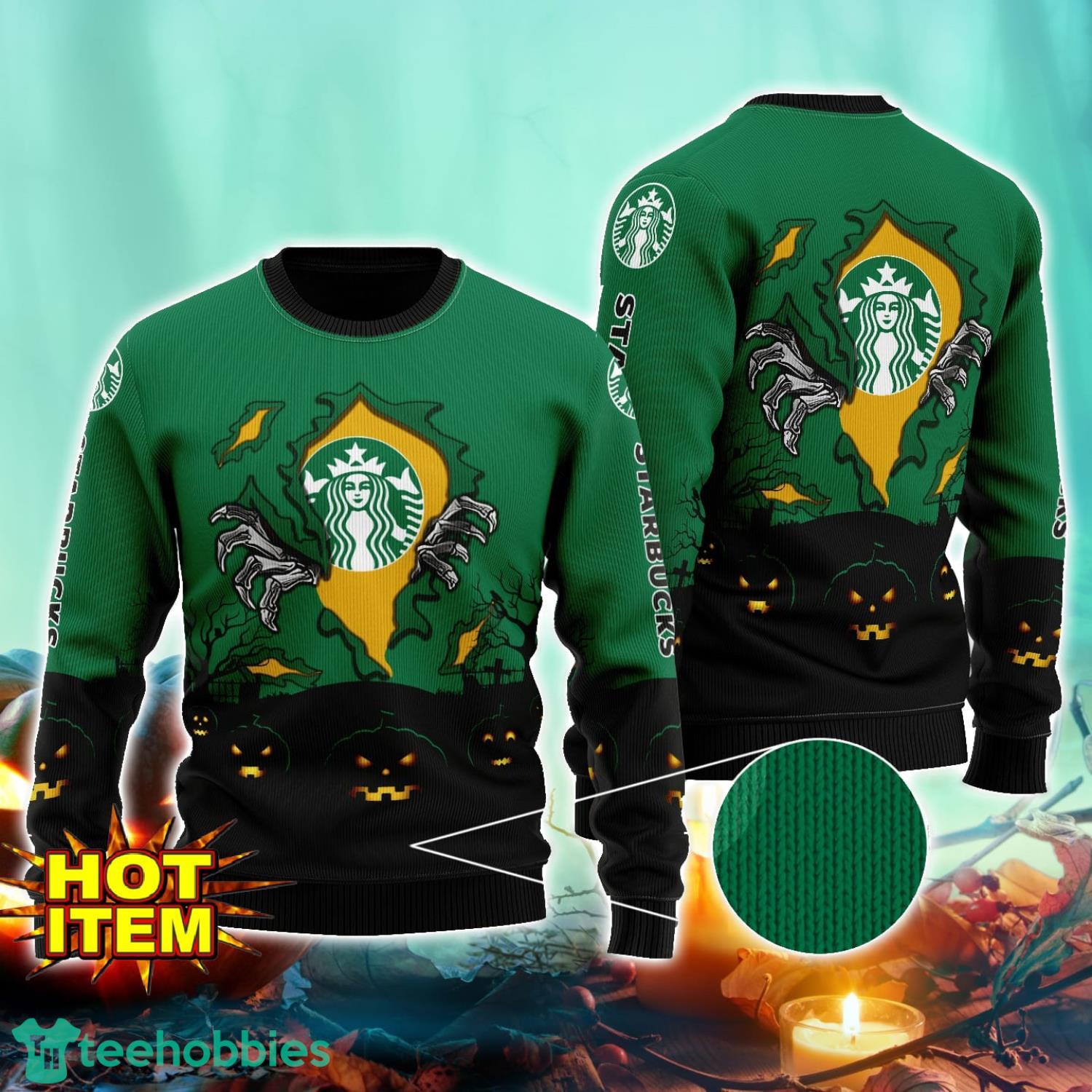 Starbucks Coffee Scary Night Halloween Hand Pull Out Halloween 3D Sweater For Men and Women