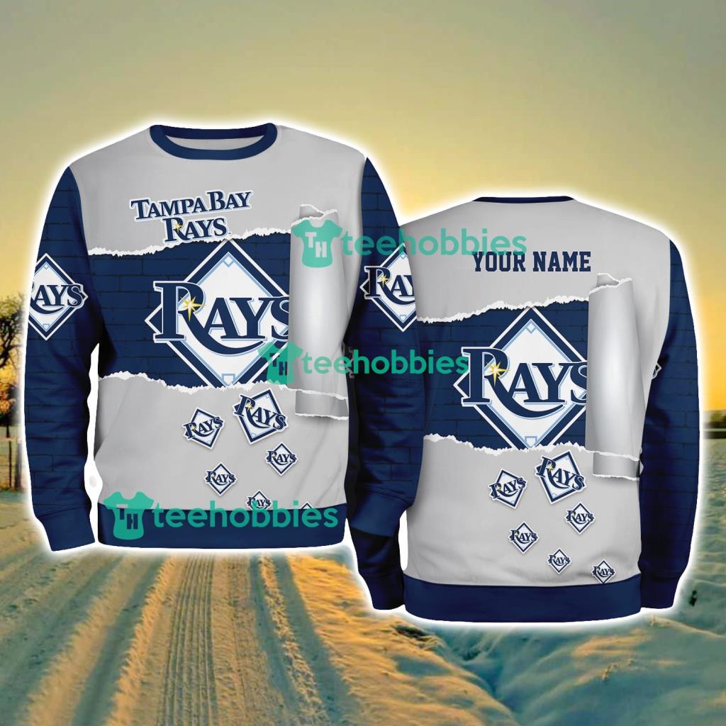 Tampa Bay Rays MLB Sporty Color Custom Name Christmas Ugly Sweater Gift For Fans