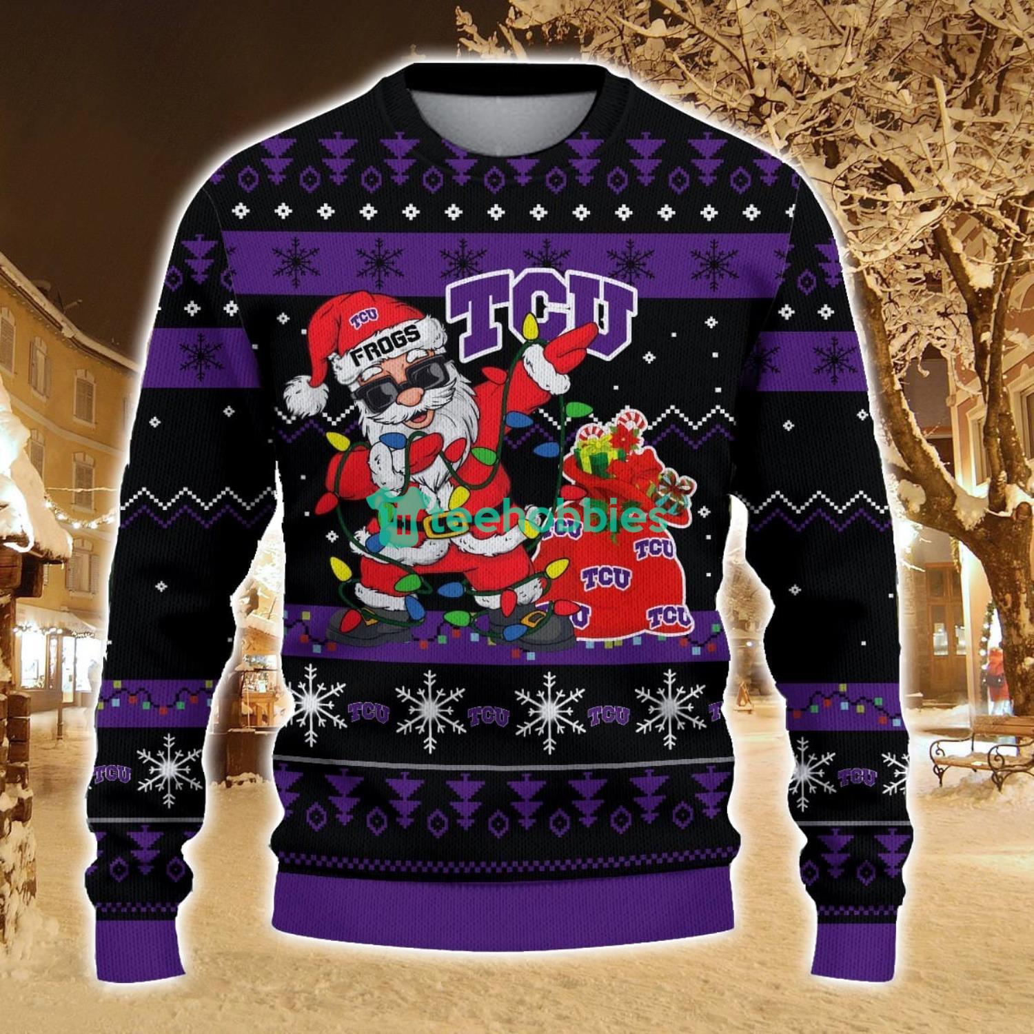 TCU Horned Frogs Santa Claus Ugly Christmas Sweater All Printed Sweater For Fans Gift Ideas
