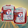 Texas Rangers MLB Sporty Color Custom Name Christmas Ugly Sweater Gift For Fans