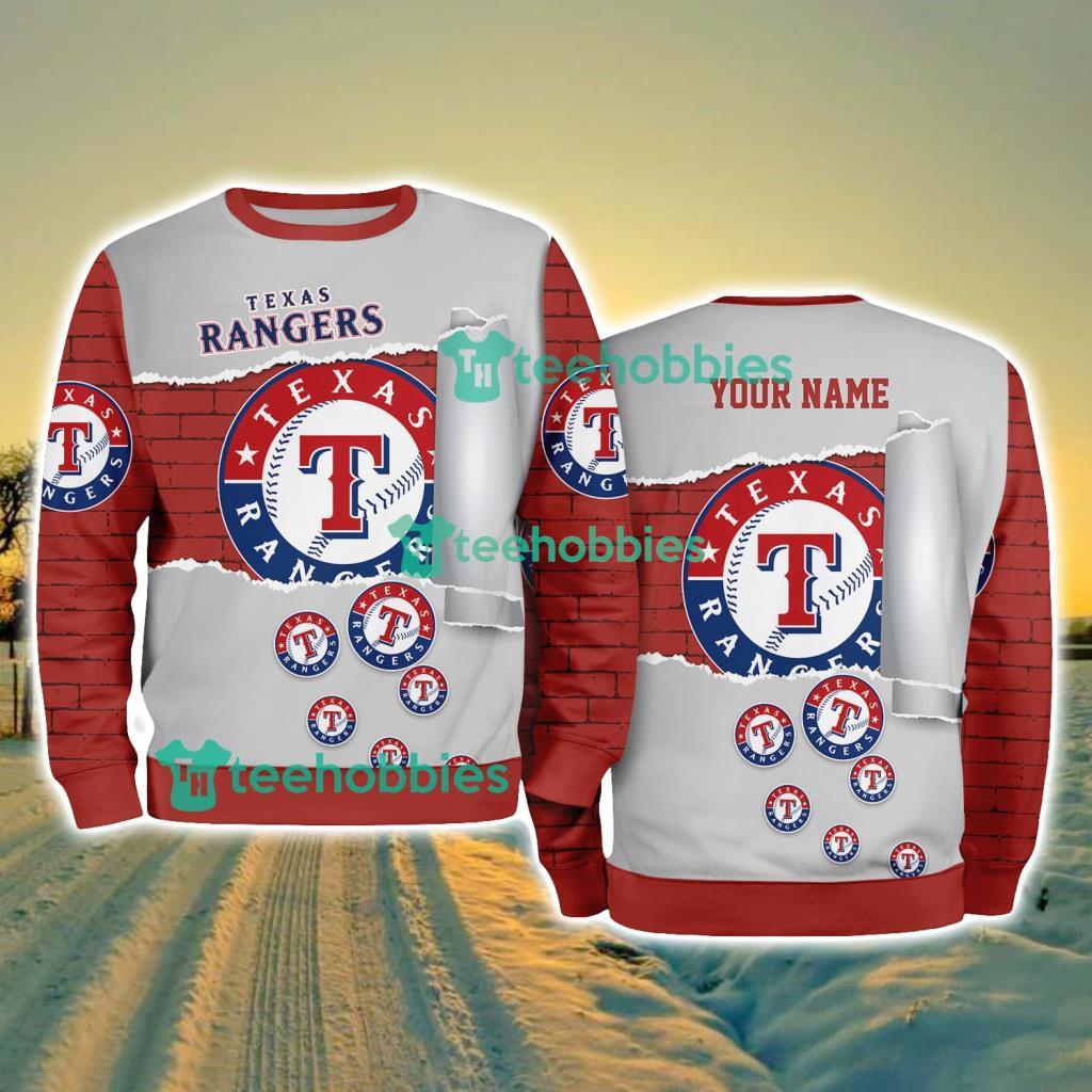 Texas Rangers MLB Sporty Color Custom Name Christmas Ugly Sweater Gift For Fans