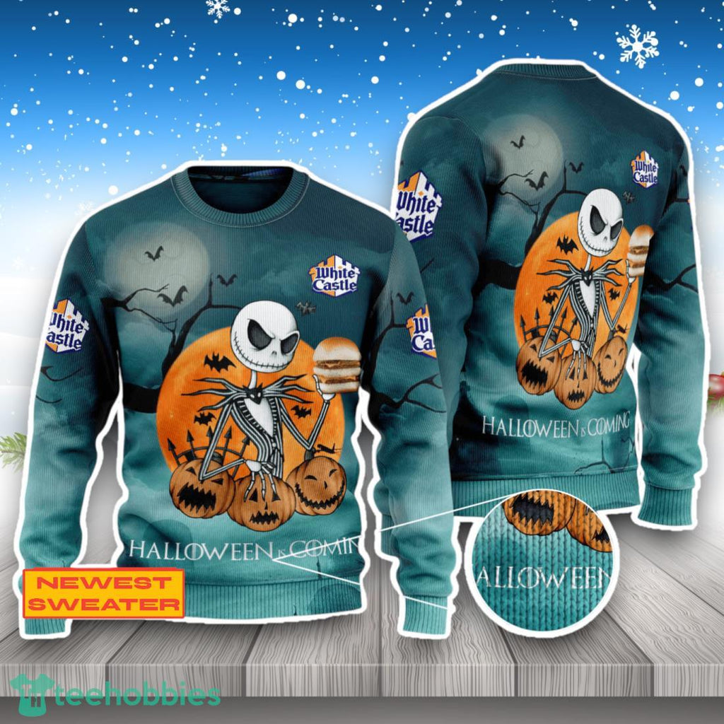 The Halloween Coming Jack Skellington White Castle 3D Sweater For Men Women