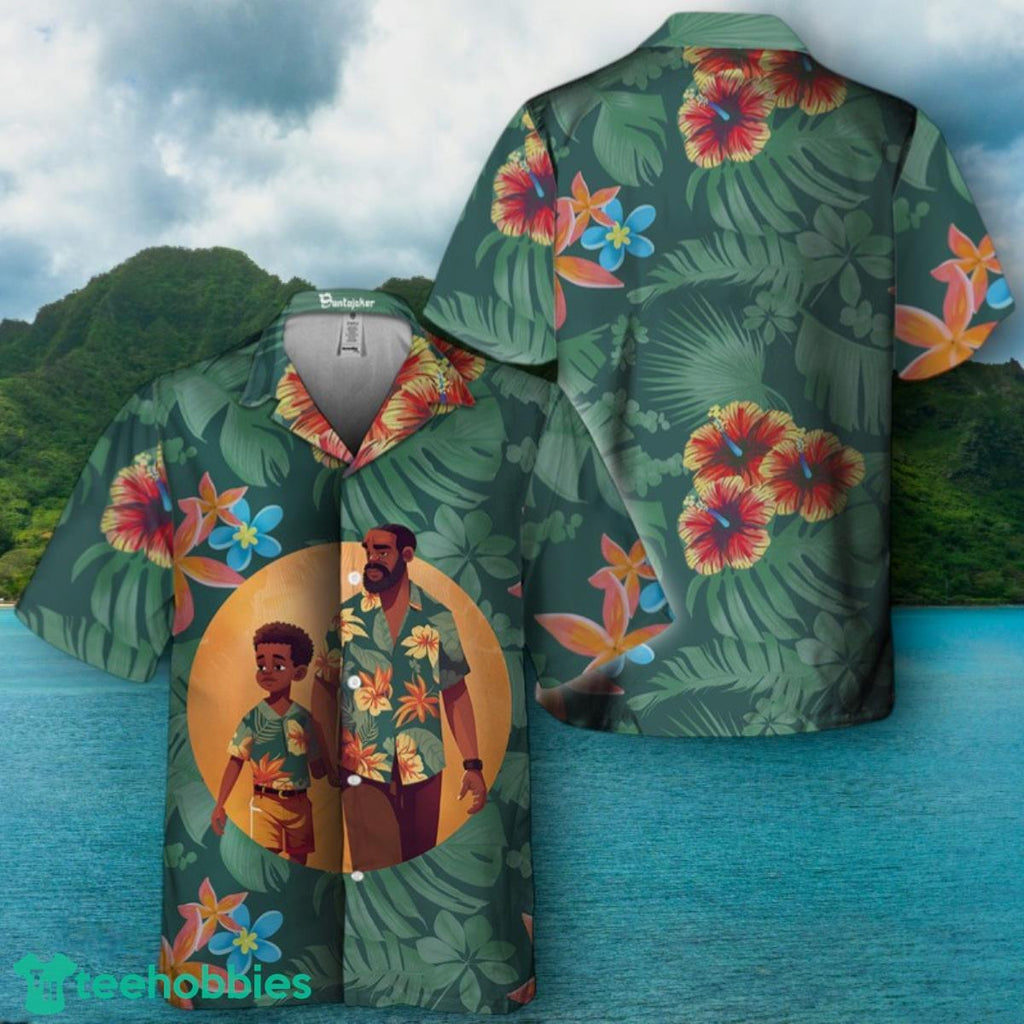 Tropical Flowers Black Dad And Son Hawaiian Shirt Impressive Gift