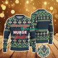 Ugly Christmas Sweater With Beige And Tree Pattern Featuring Nurse Santa Holiday