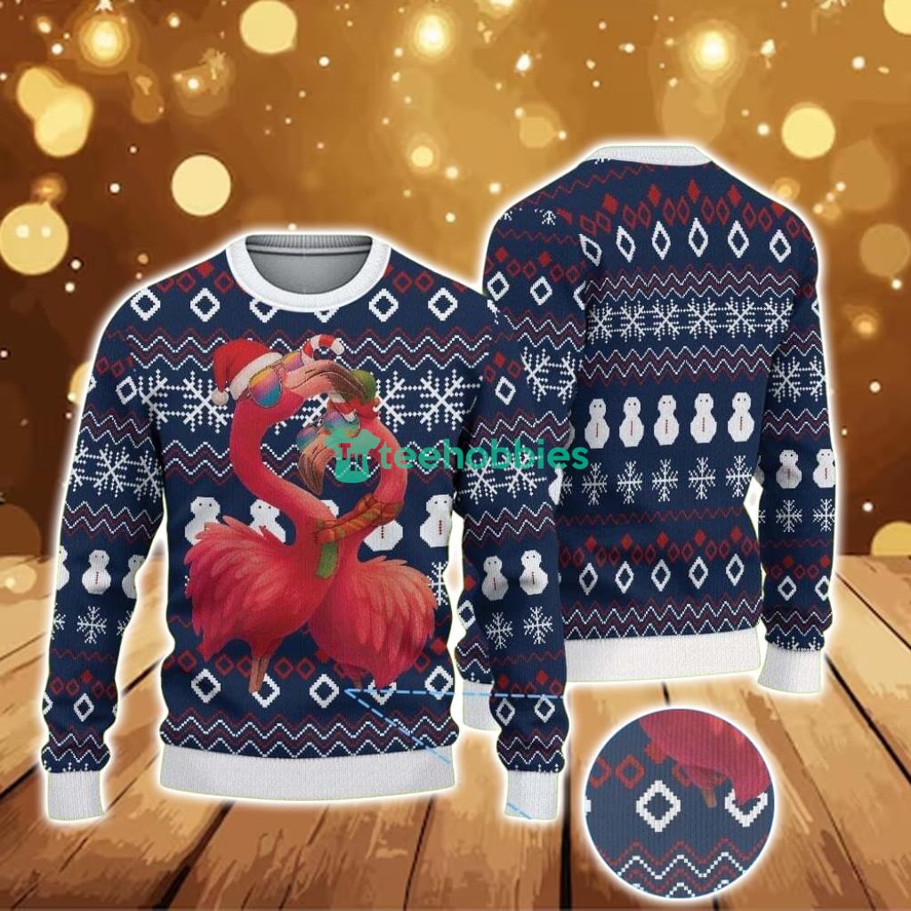 Ugly Christmas Sweater With Snowflake And Snowman Pattern Featuring Pink Flamingo