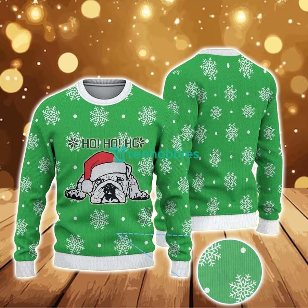 Ugly Christmas Sweater With Snowflake Pattern Featuring Chivas Bulldog Santa