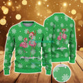 Ugly Christmas Sweater With Snowflake Pattern Featuring Festive Flamingos In Santa Hats