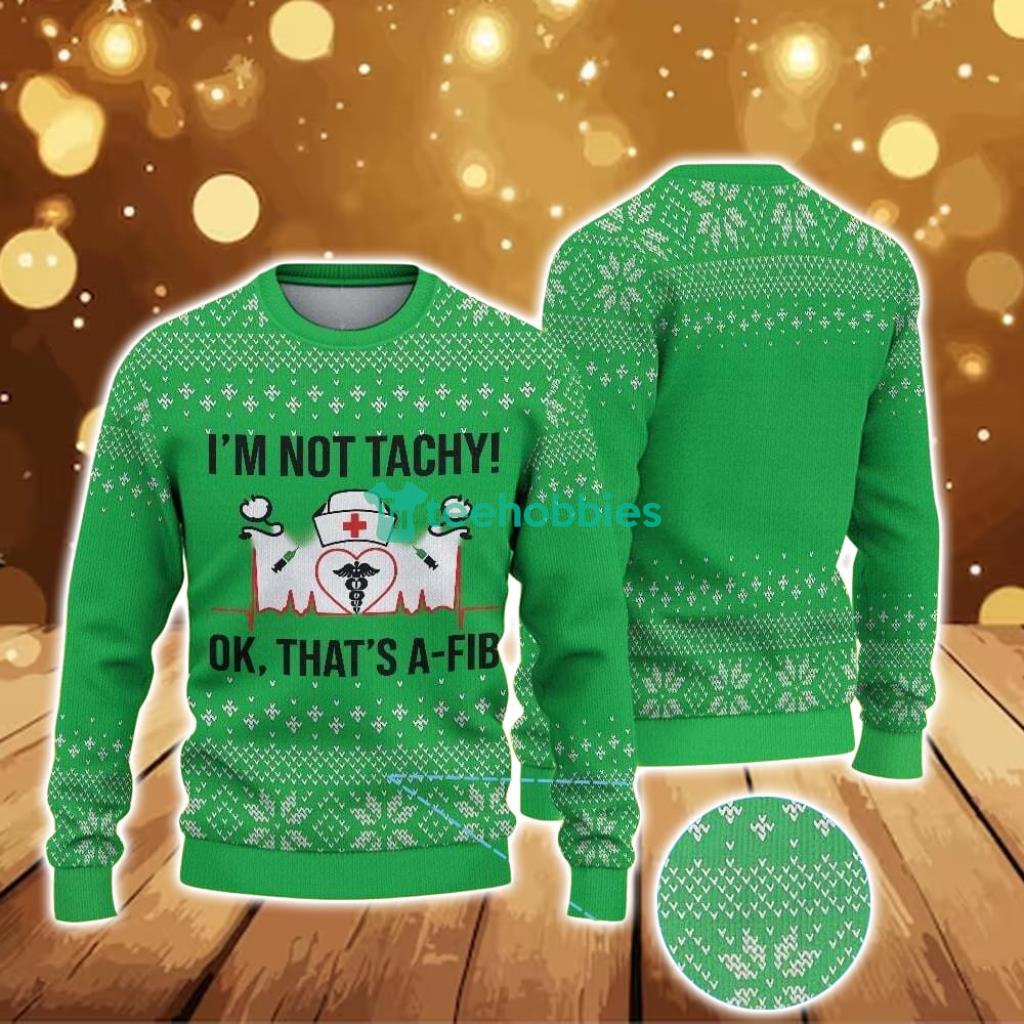 Ugly Christmas Sweater With Snowflake Pattern Featuring Nurse Heartbeat Atrial Fibrillation