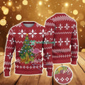 Ugly Christmas Sweater With Snowflake Pattern Featuring Pink Flamingo And Decorated Christmas Tree