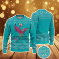 Ugly Christmas Sweater With Snowflake Pattern Featuring Pink Flamingo