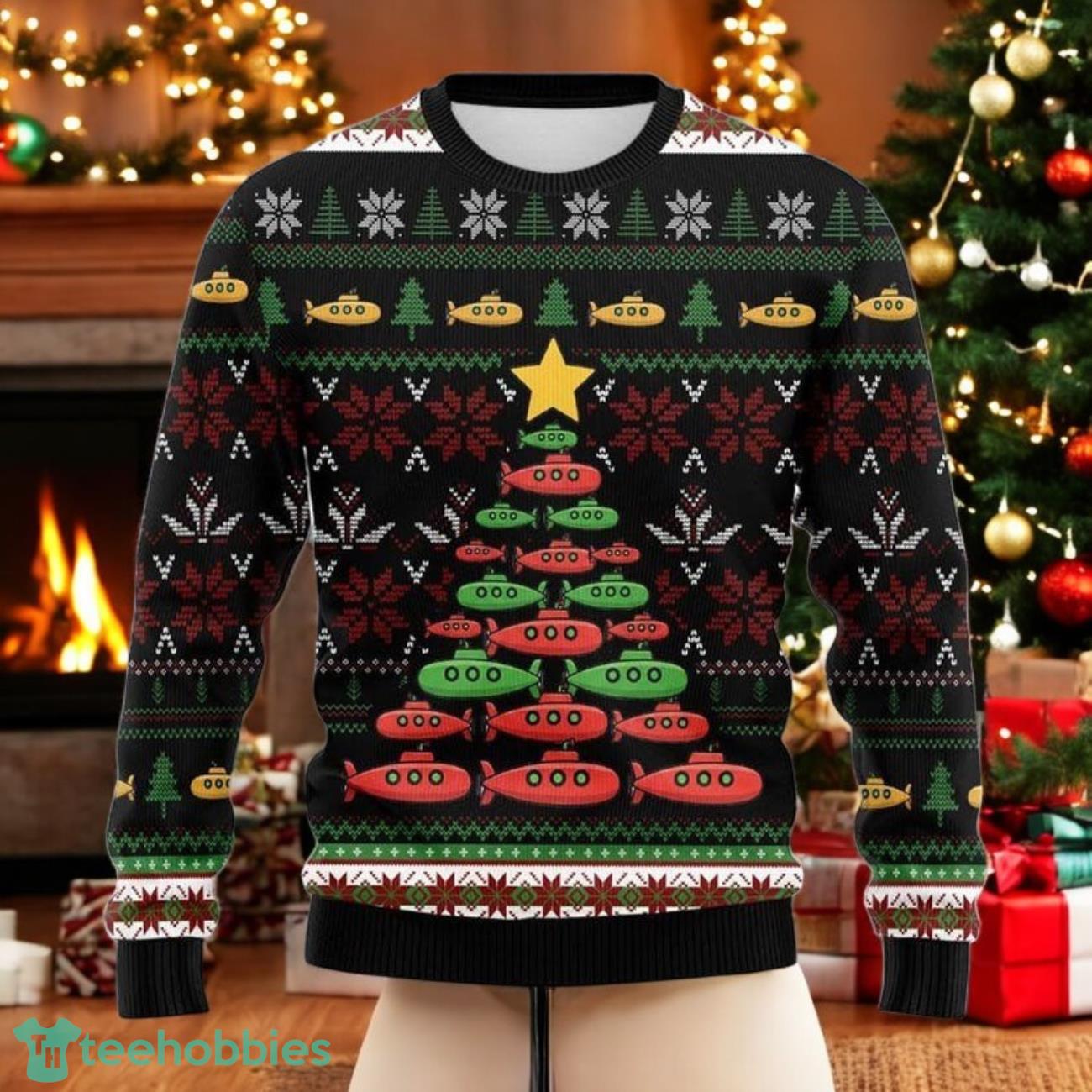 Ugly Submarine Christmas Sweater Funny Submarine Tree Holiday