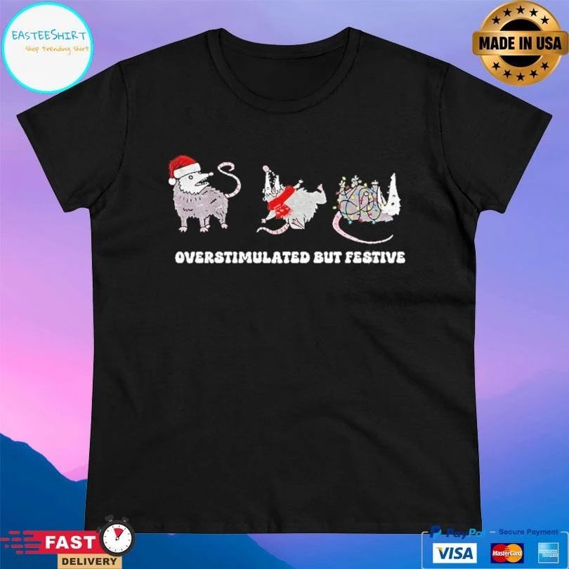 Possum Santa Hat Overstimulated But Festive Merry Christmas 2025 T-shirts