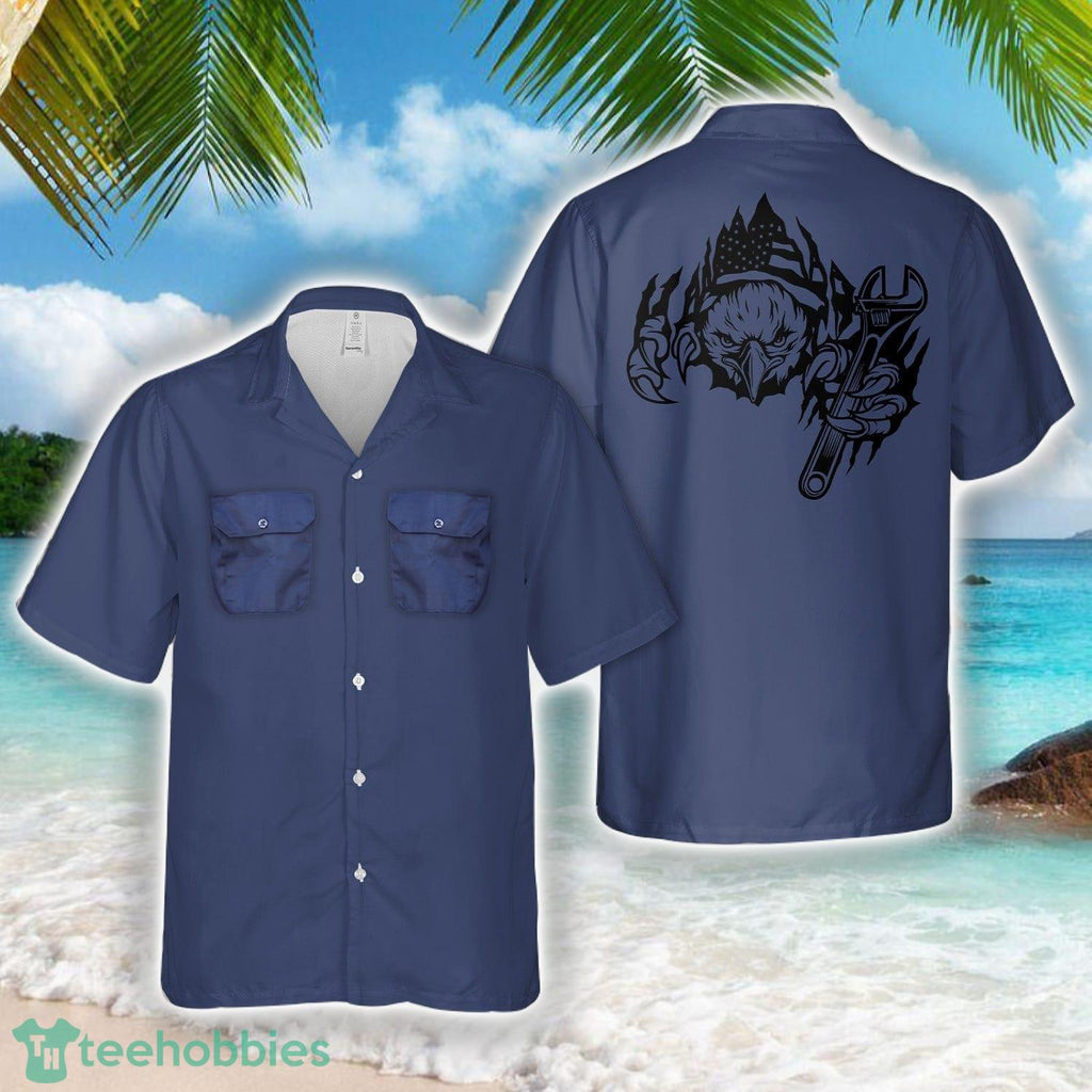 US Eagle Mechanic Silhouette Hawaiian Shirt Beach Shirt