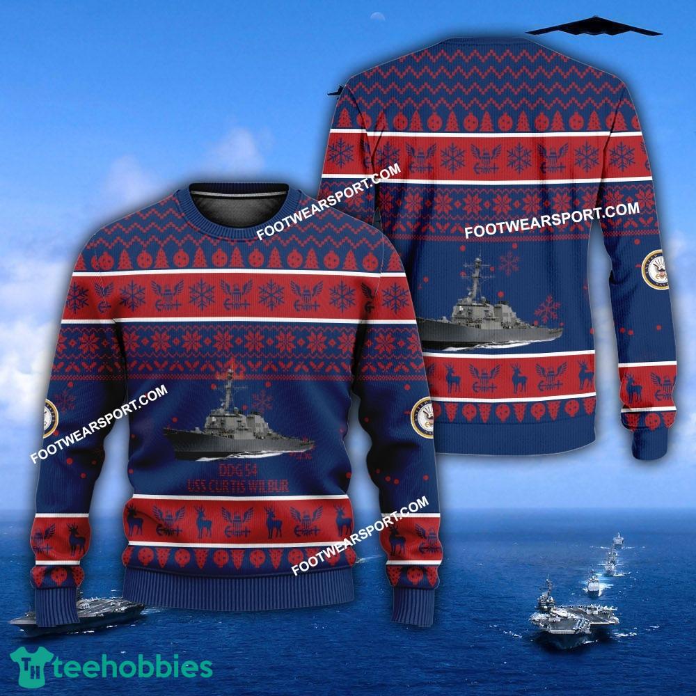 US Navy USS Curtis Wilbur DDG 54 Ugly Christmas Sweater Gift Veteran