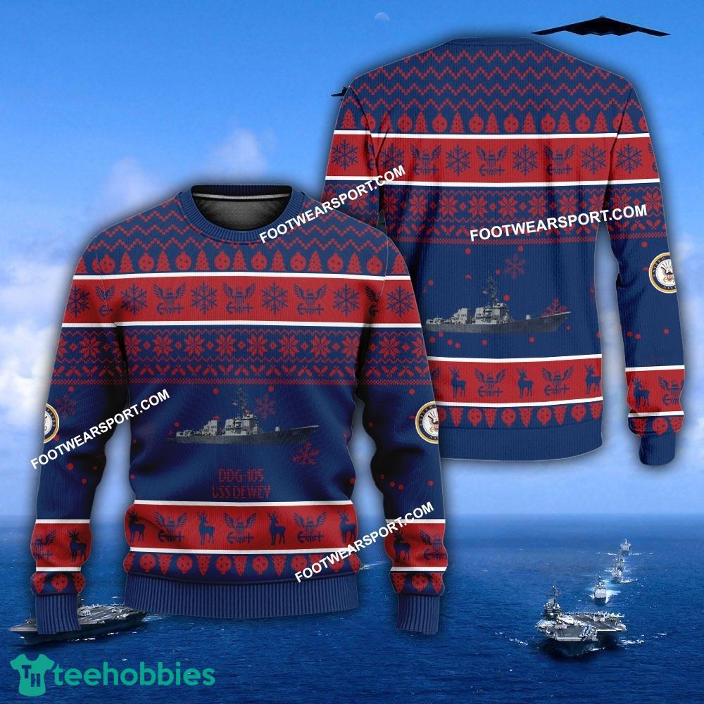 US Navy USS Dewey DDG-105 Ugly Christmas Sweater Gift Veteran