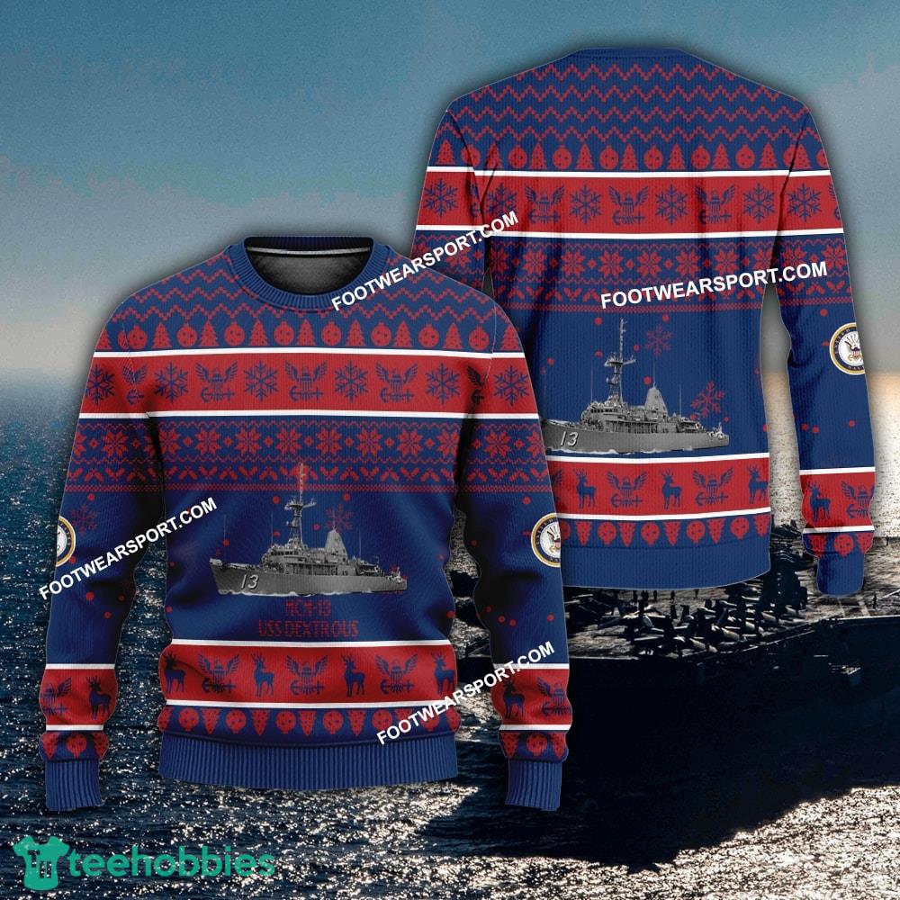 US Navy USS Dextrous MCM-13 Knitted Xmas 3D Sweater For Army