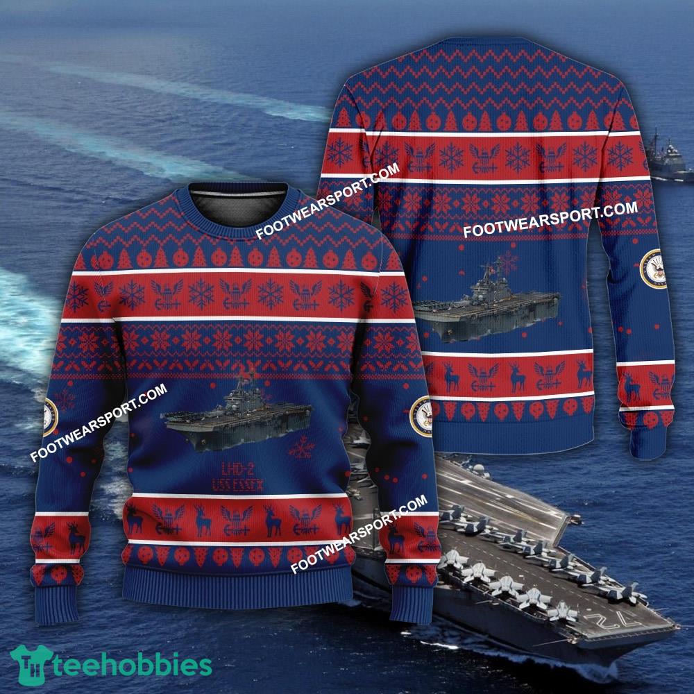 US Navy USS Essex LHD-2 Ugly Christmas Sweater AOP For Army