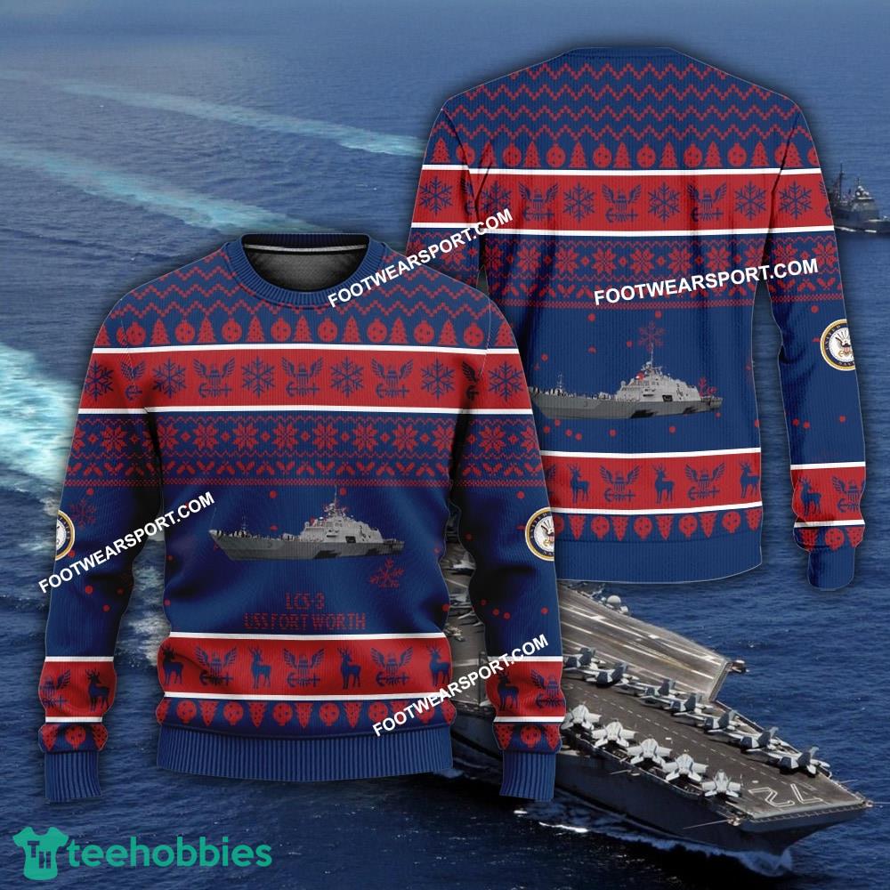 US Navy USS Fort Worth LCS-3 Knitted Xmas Sweater AOP For Men Women