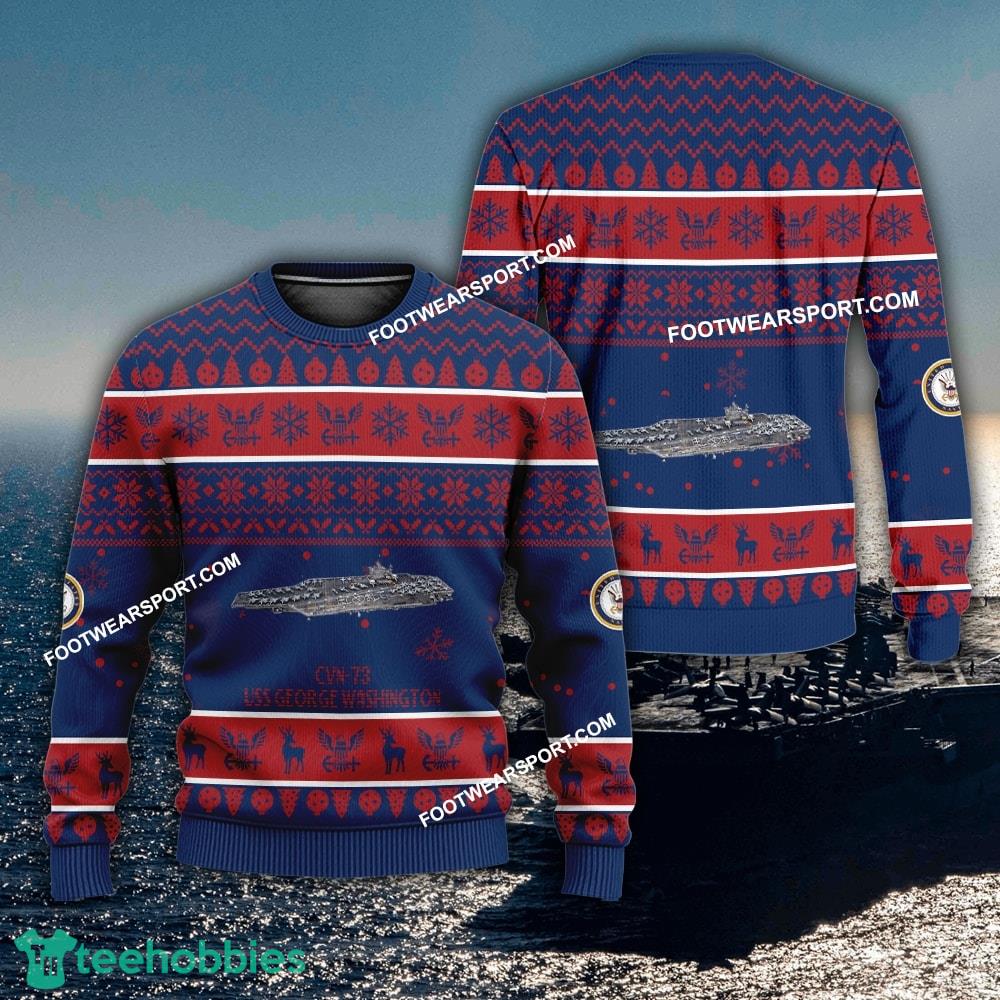 US Navy USS George Washington CVN-73 Knitted Xmas 3D Sweater Gift Veteran